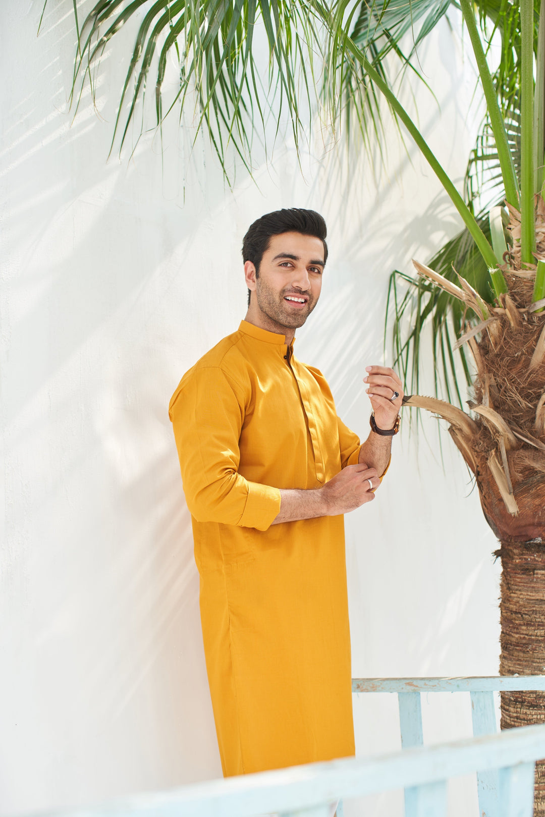 Muraqsh Ready To Wear Solids  Men Mustard Cotton Kurta Trouser MURCKWT-KUR - Summer Collection