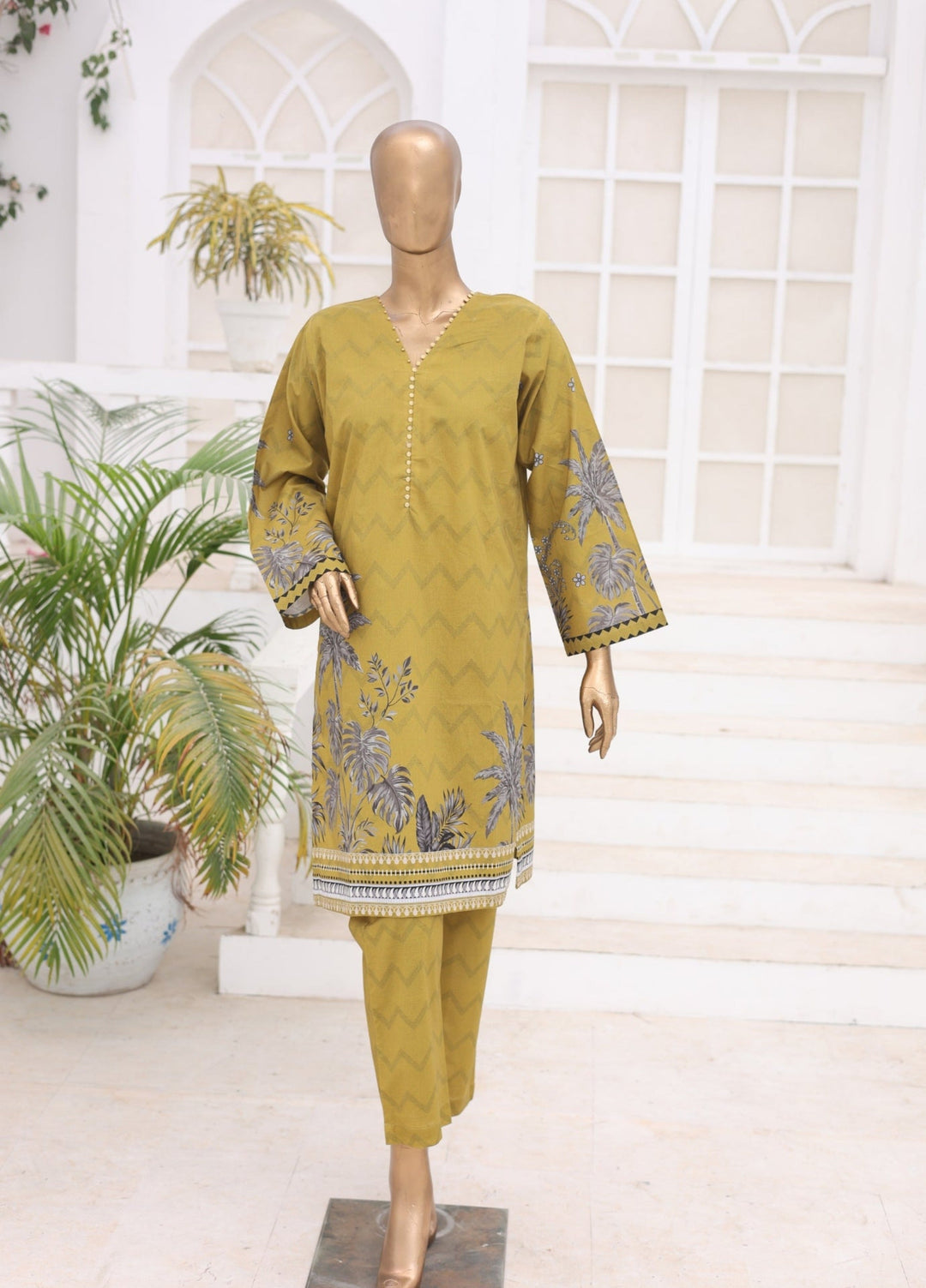 Suntex Fabrics Women RTW Printed Lawn 2 Piece Suit Mustard - Casual Collection