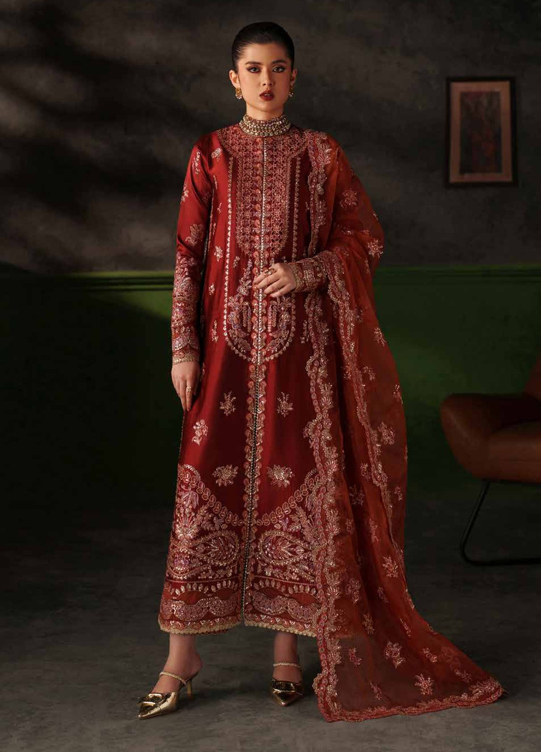 Verve Silk Edit by Emaan Adeel Unstitched Embroidered Raw Silk 3 Piece Suit EA26UVF Noemie - Festive Collection