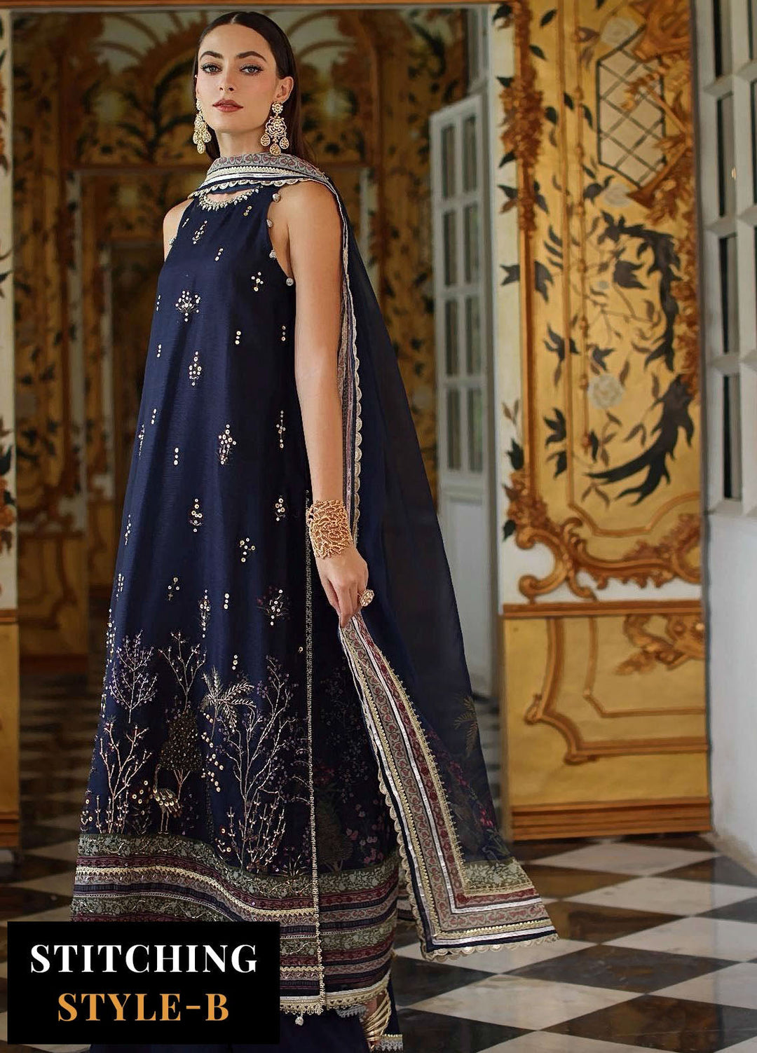 Noor by Saadia Asad Embroidered Cotton Net Suits Unstitched 3 Piece NSA25UF D-03 - Formals Collection