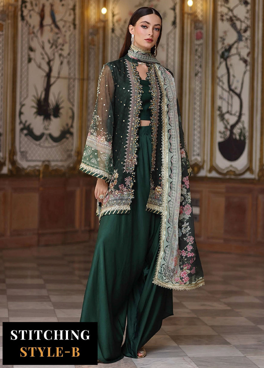 Noor by Saadia Asad Embroidered Cotton Net Suits Unstitched 3 Piece NSA25UF D-05 - Formals Collection