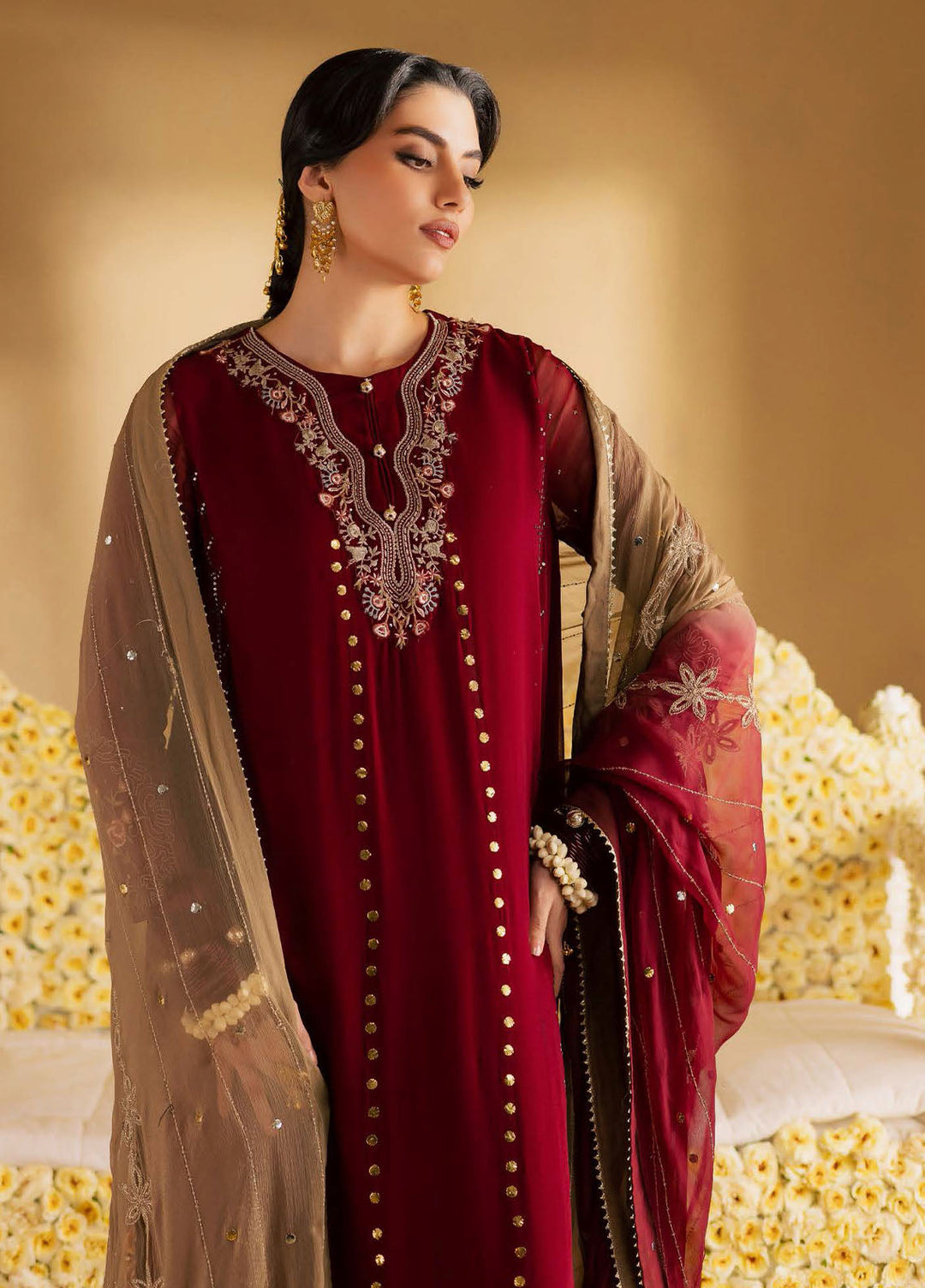 Nureh Embroidered Chiffon Suits Unstitched 3 Piece NU25MEU MK - 16 - Formals Collection