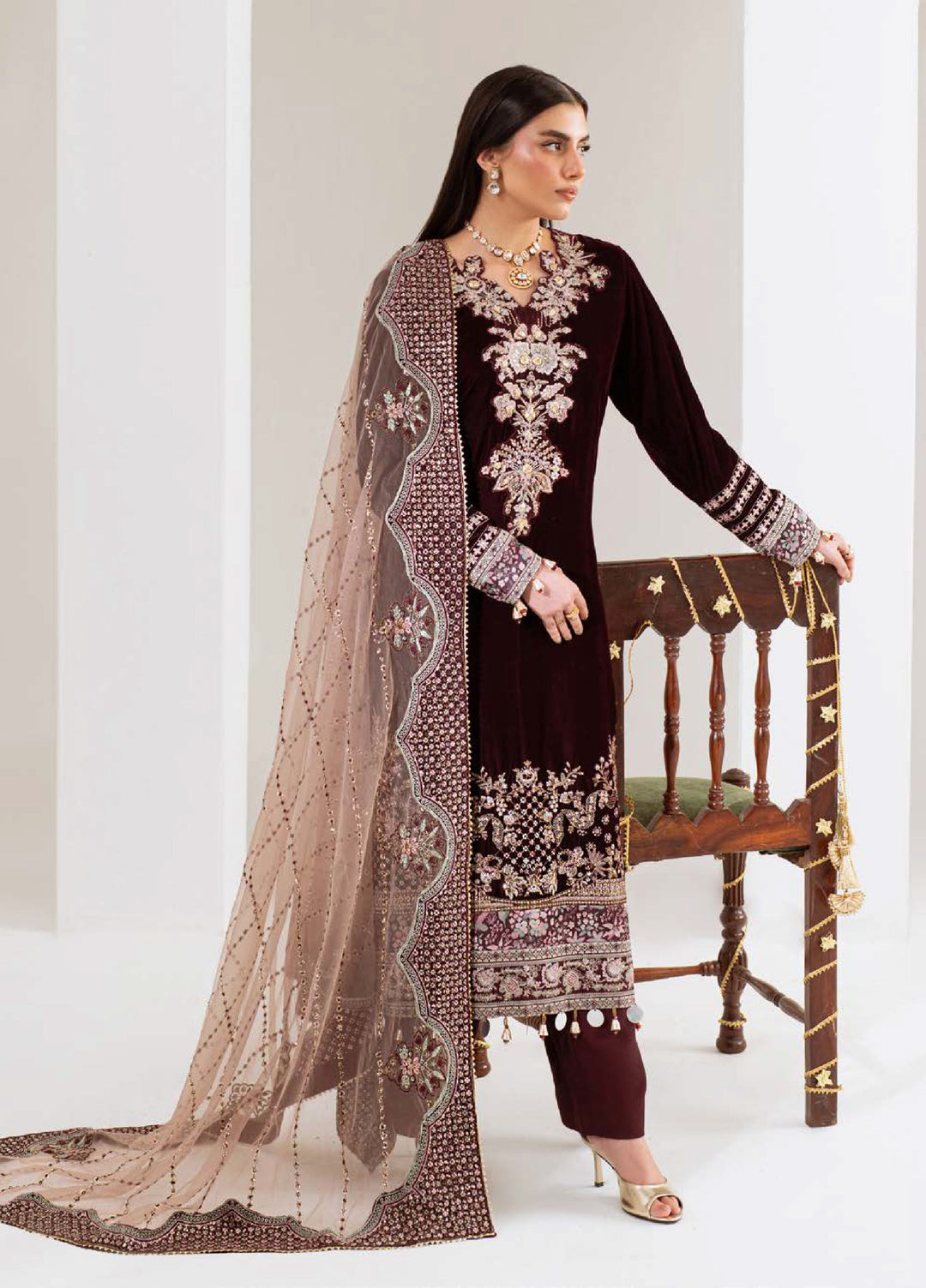 Maya by Nureh Unstitched Velvet Embroidered 3 Piece Suits NU25MV NW-110 - Festive Collection