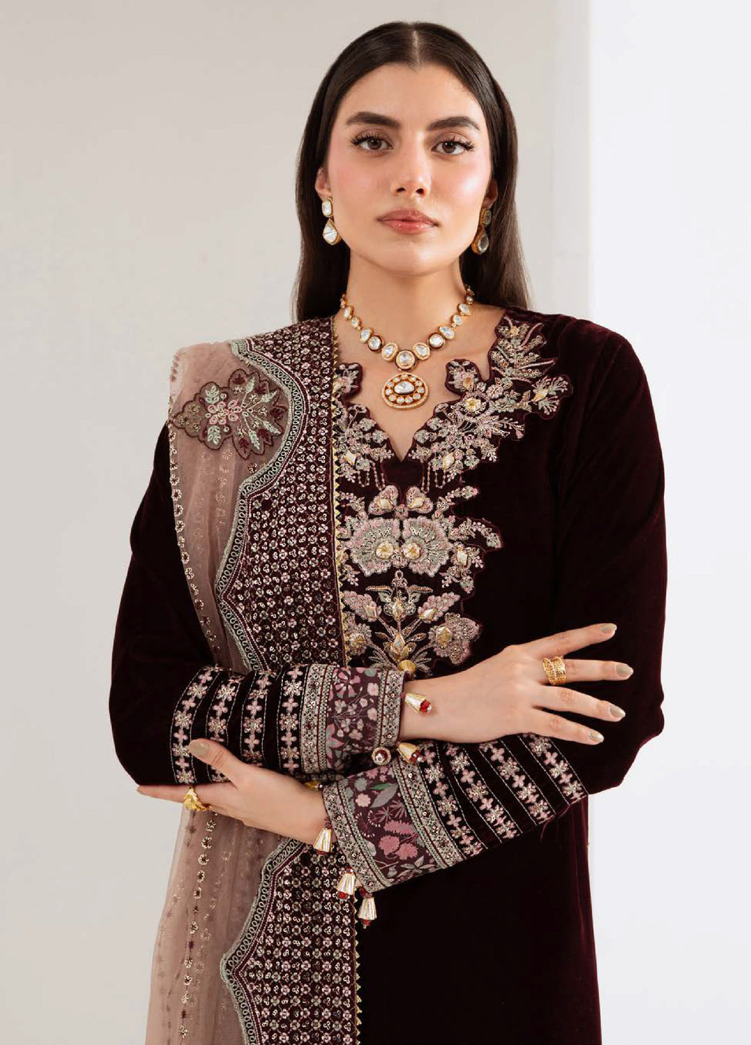 Maya by Nureh Unstitched Velvet Embroidered 3 Piece Suits NU25MV NW-110 - Festive Collection