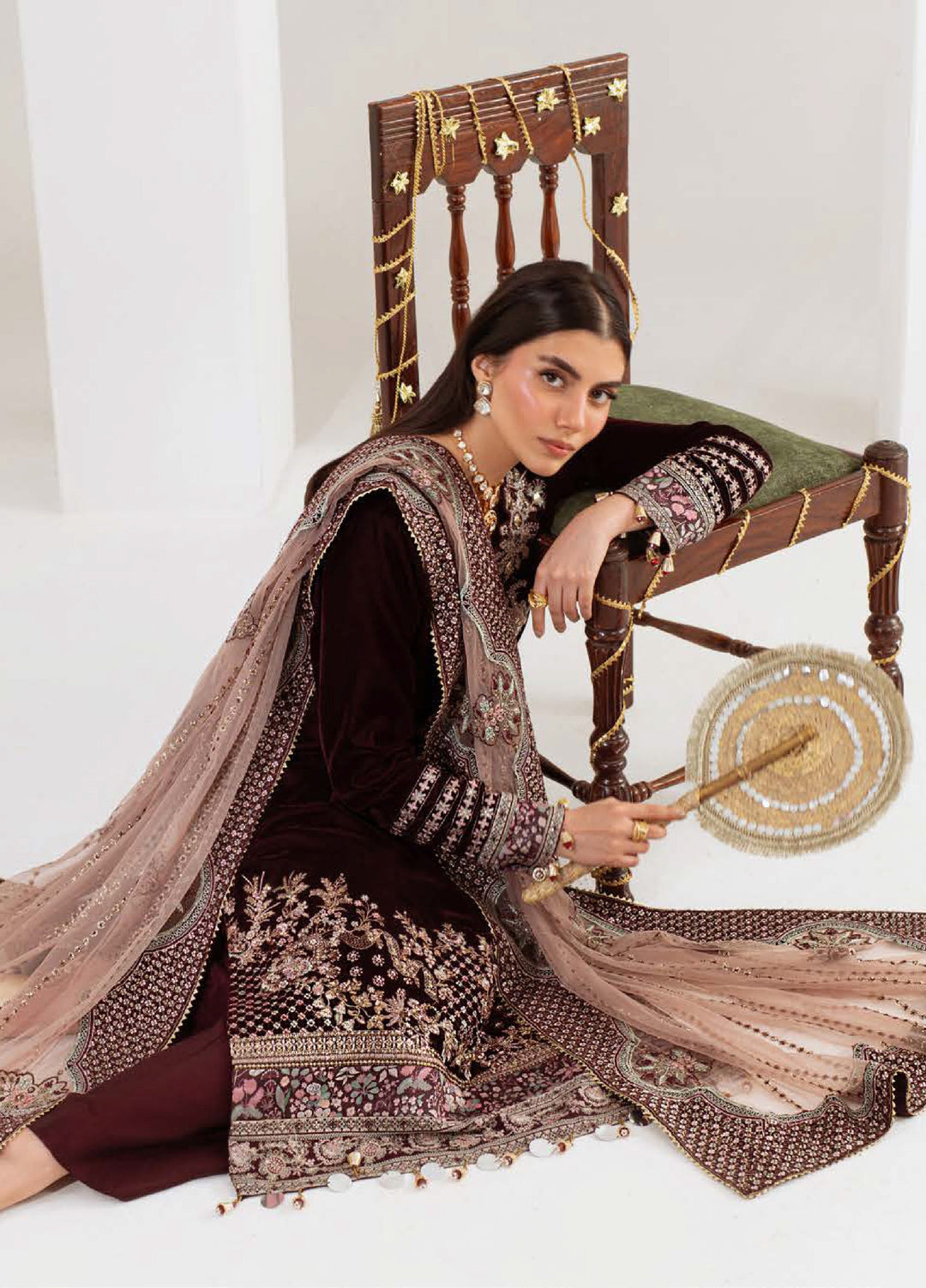 Maya by Nureh Unstitched Velvet Embroidered 3 Piece Suits NU25MV NW-110 - Festive Collection