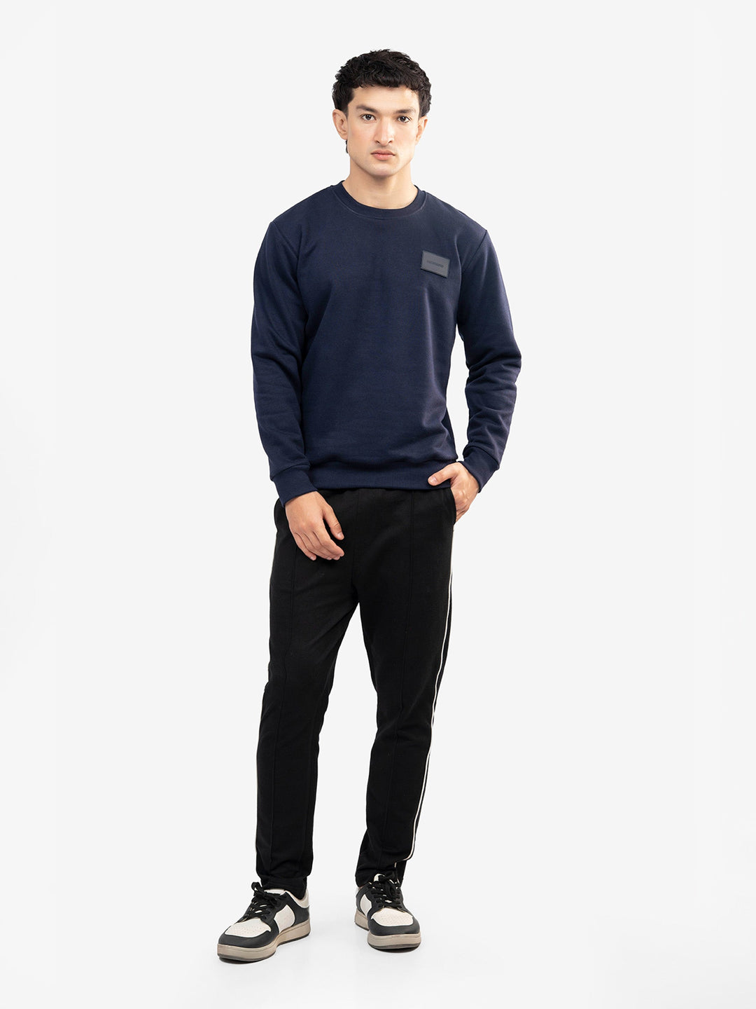 Brumano Mens RTW Solids Cotton 1 Piece Navy Blue Heavy Crew Neck Winter Collection