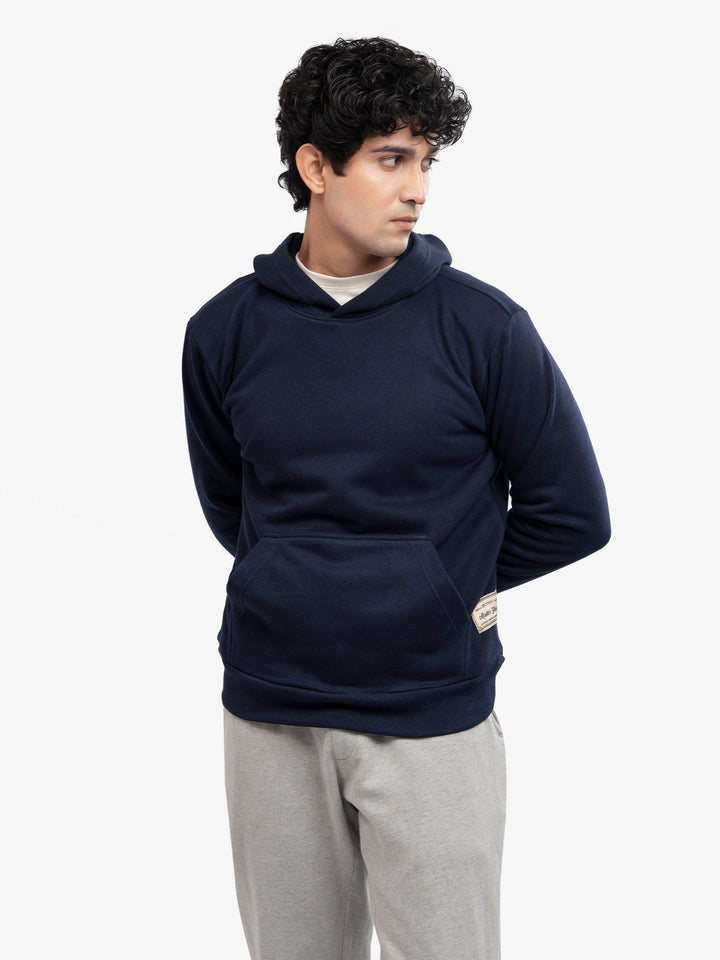 Brumano Mens RTW Solids Cotton 1 Piece Navy Blue Fleece Hoodie Winter Collection