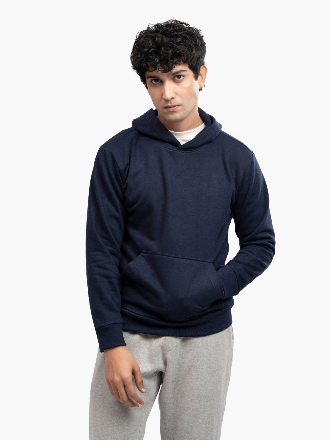 Brumano Mens RTW Solids Cotton 1 Piece Navy Blue Fleece Hoodie Winter Collection