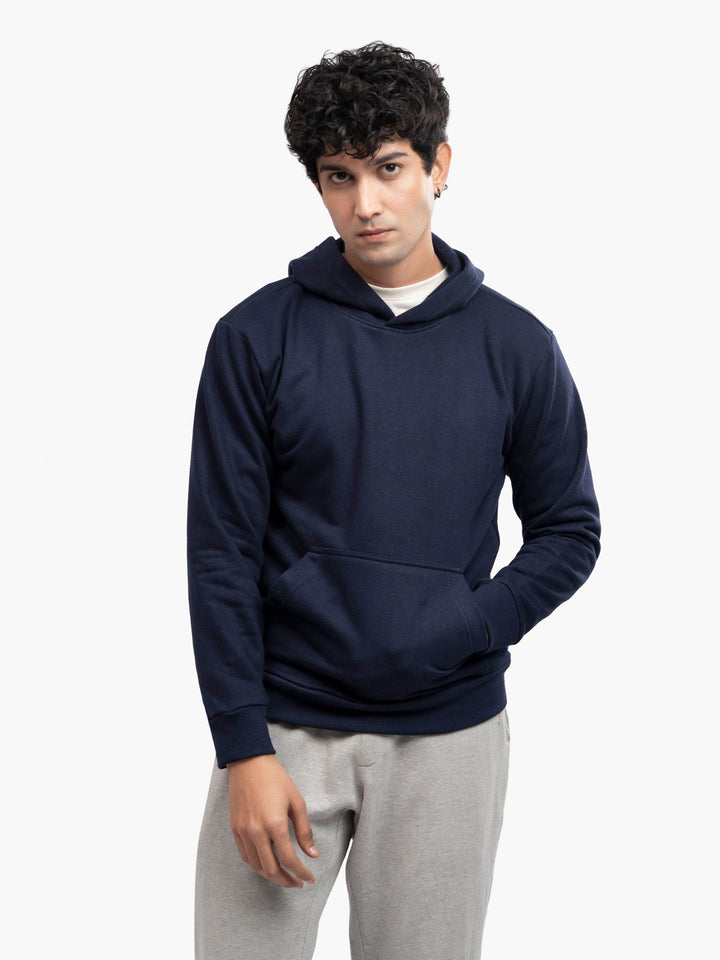 Brumano Mens RTW Solids Cotton 1 Piece Navy Blue Fleece Hoodie Winter Collection