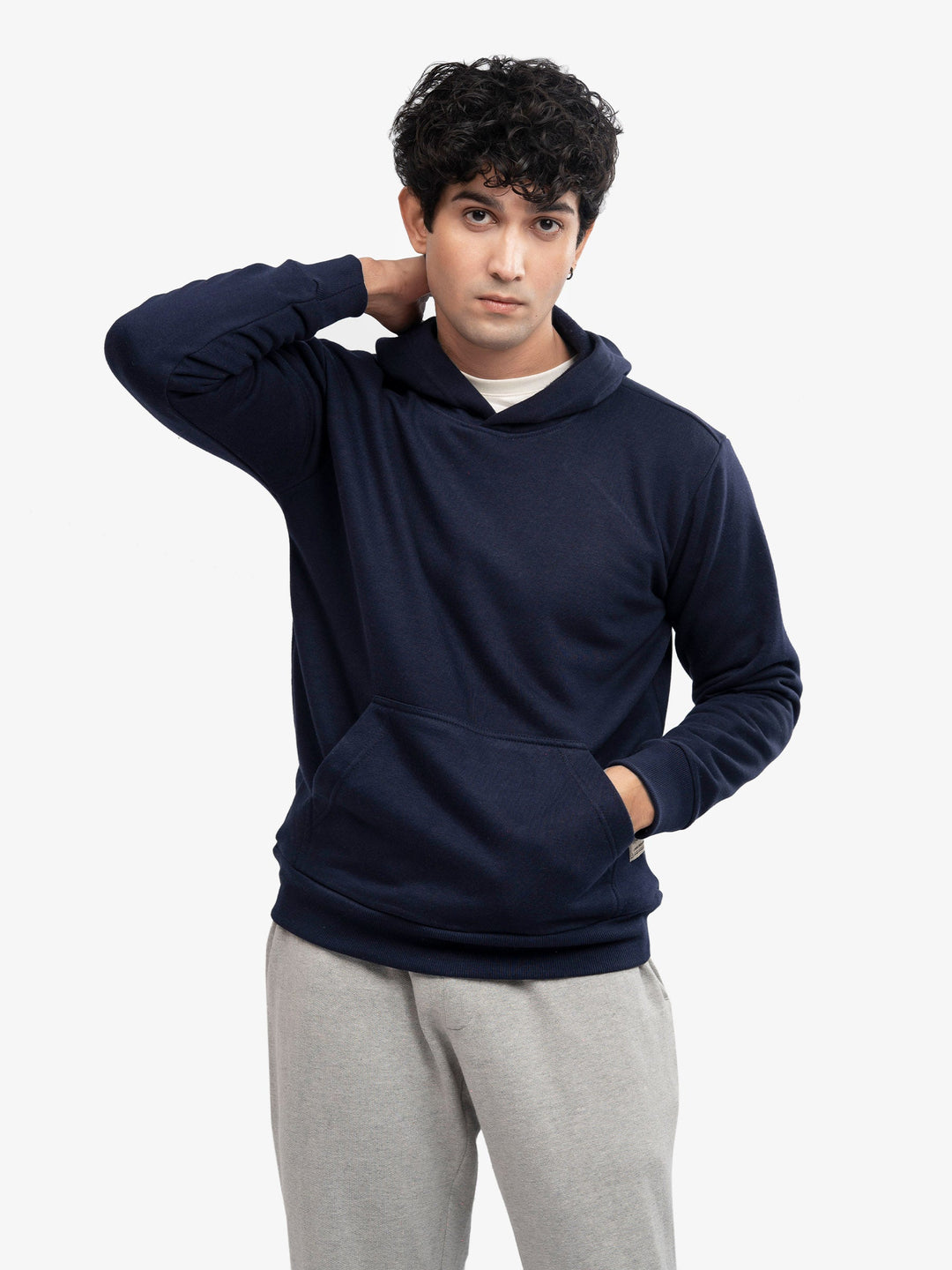 Brumano Mens RTW Solids Cotton 1 Piece Navy Blue Fleece Hoodie Winter Collection