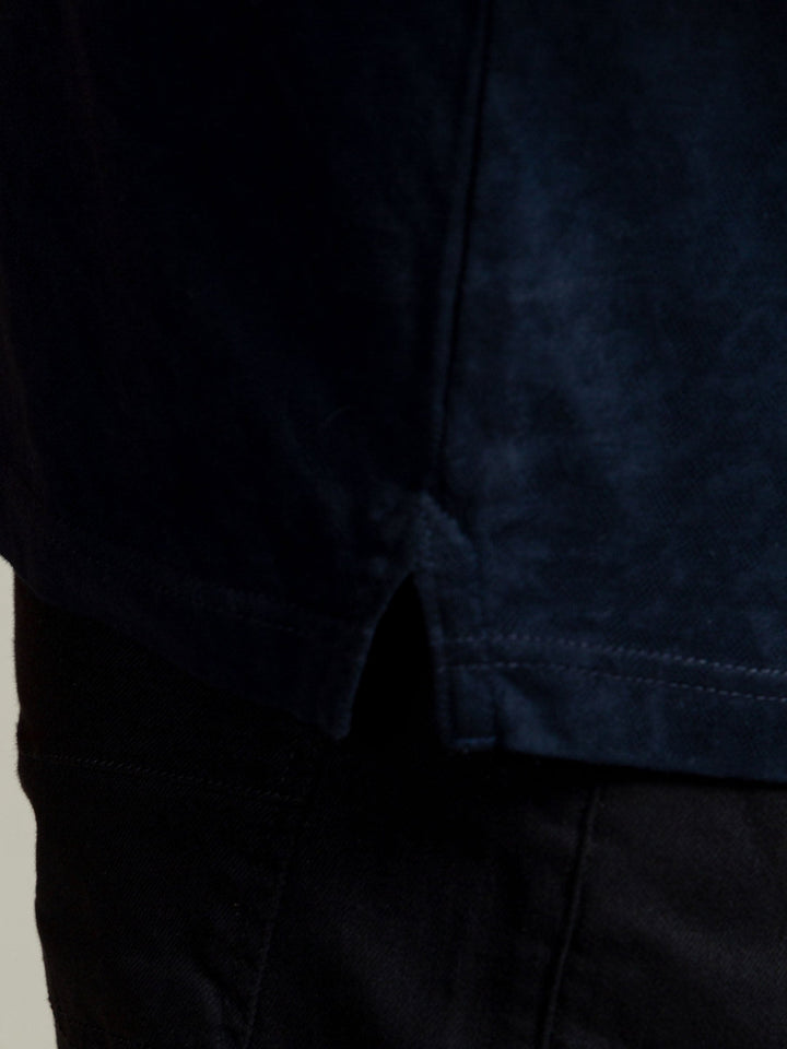 Brumano  Solids Cotton Polo Navy Blue Jacquard Polo Shirt With Floral Detailing