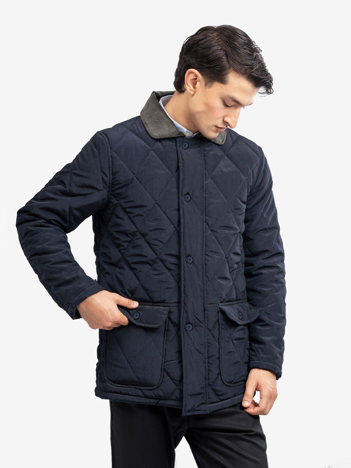Brumano Mens RTW Solids Poly 1 Piece Navy Blue Long Jacket Winter Collection