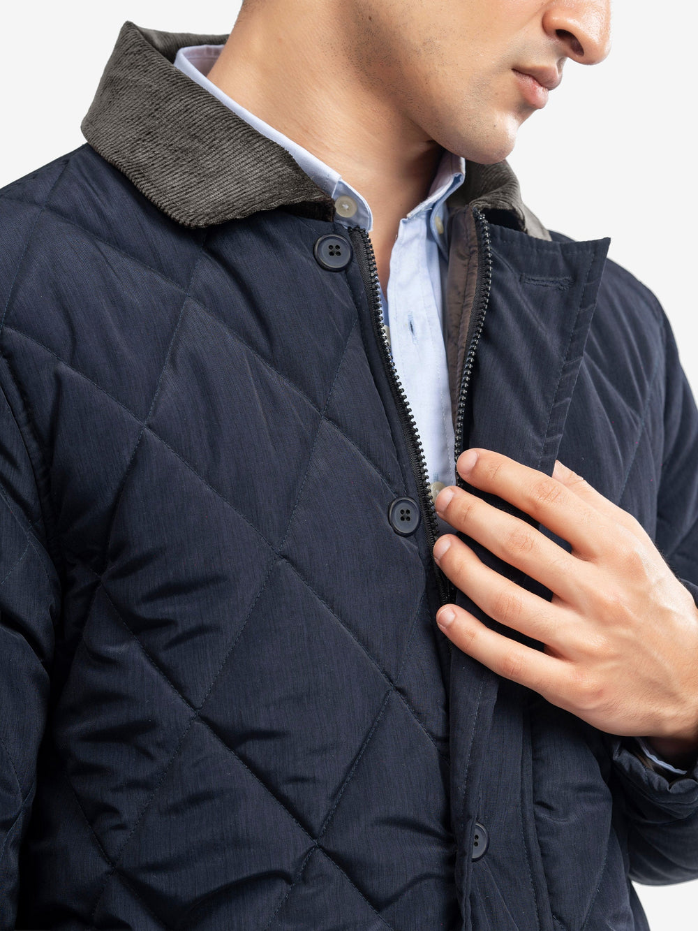 Brumano Mens RTW Solids Poly 1 Piece Navy Blue Long Jacket Winter Collection