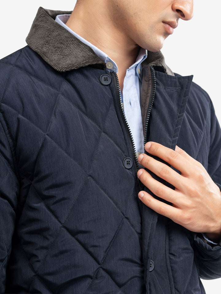 Brumano Mens RTW Solids Poly 1 Piece Navy Blue Long Jacket Winter Collection