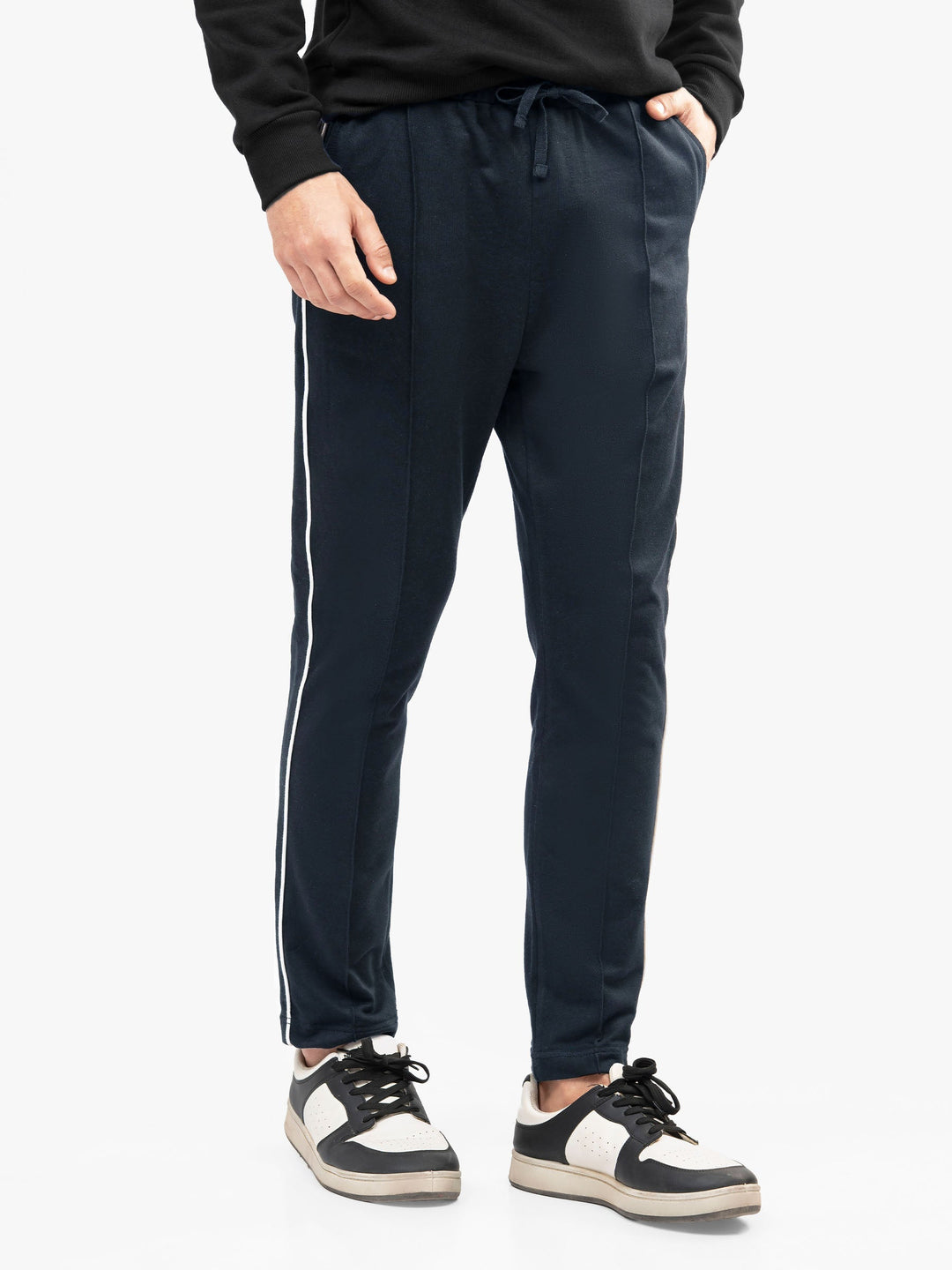 Brumano Mens Trouser RTW Solids Cotton Navy Blue Sporty Knitted Casual Collection
