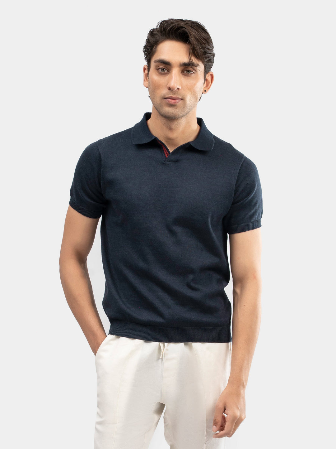 Brumano Mens RTW Solids Cotton Polo T-Shirt Navy Blue VPlacket Casual Collection