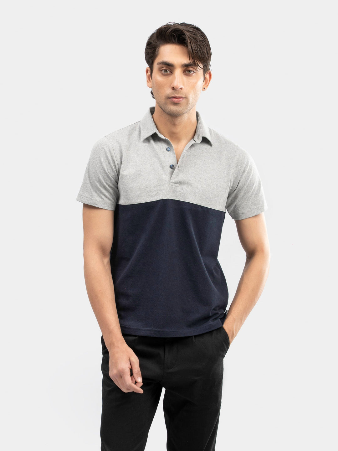 Brumano Mens RTW Solids Cotton Polo T-Shirt Navy Blue Grey Self Collar Casual Collection