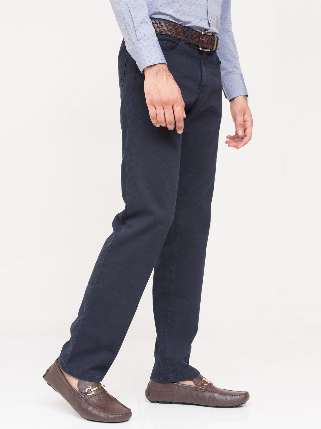 Brumano Solids Cotton Trouser Navy Five Pocket Trouser