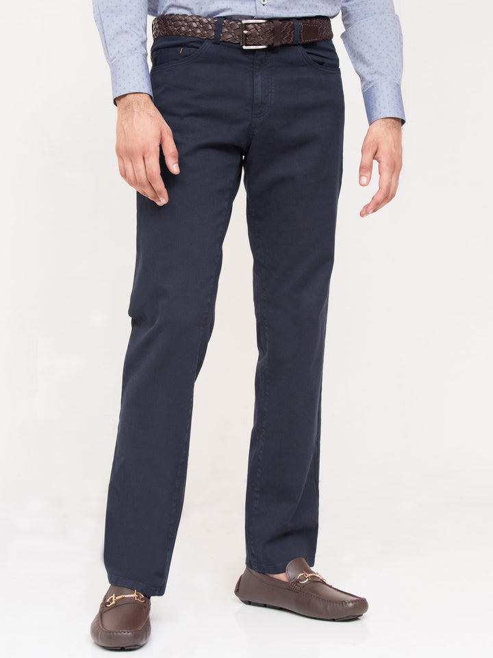 Brumano Solids Cotton Trouser Navy Five Pocket Trouser