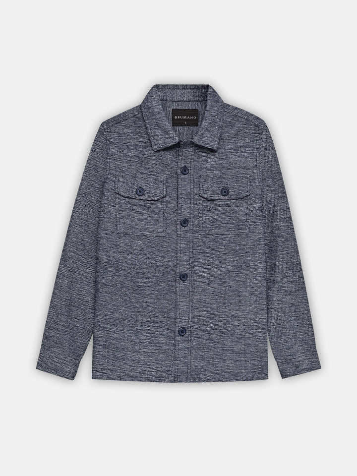 Brumano Mens RTW Solids Cotton Shirt Suit Navy Blue N Beige With Flat Pockets Winter Collection