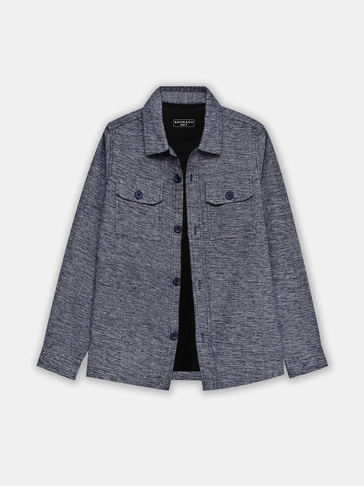 Brumano Mens RTW Solids Cotton Shirt Suit Navy Blue N Beige With Flat Pockets Winter Collection