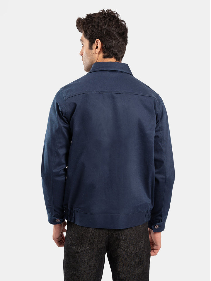 Brumano Mens RTW Solids Cotton Jacket Suit Navy Blue Twill Collar Winter Collection