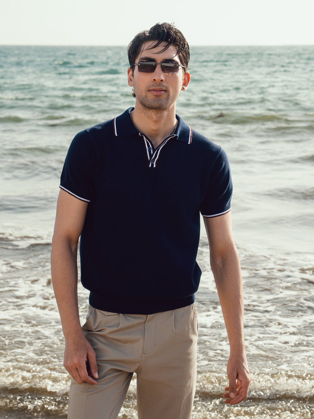 Brumano Mens RTW Solids Cotton Polo T-Shirt Navy Blue Contrasting Casual Collection