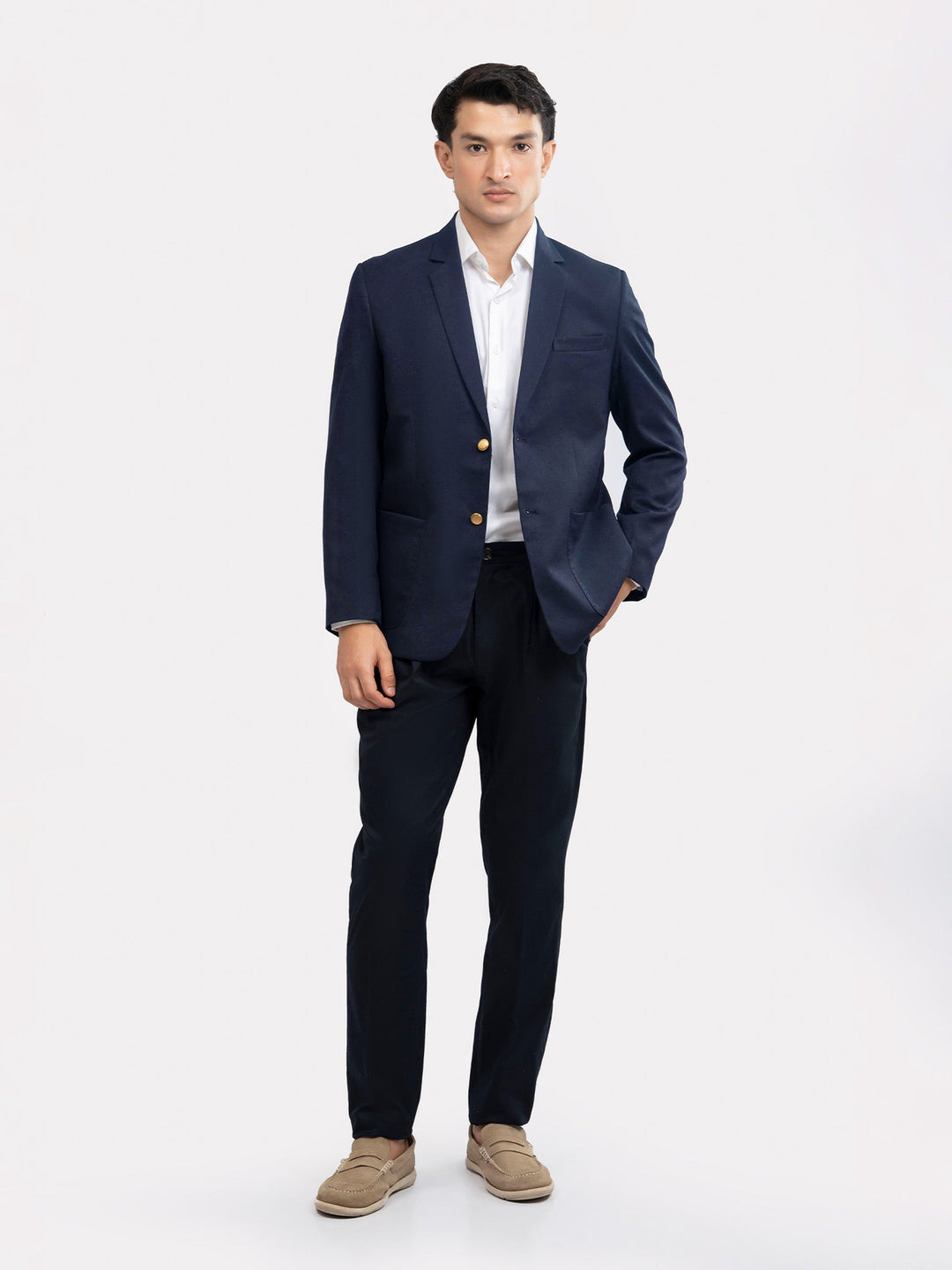 Brumano Mens Blazer RTW Solids Viscose 1 Piece Navy Blue With Golden Buttons Festive Collection