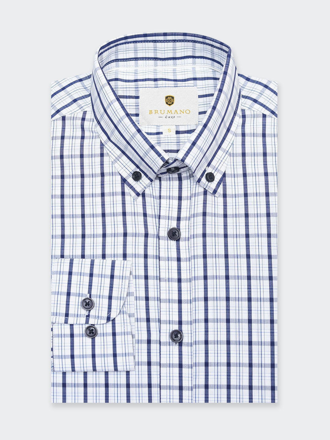 Brumano Mens RTW Solids Cotton Shirt Navy Blue Tartan Checkered Western Collection