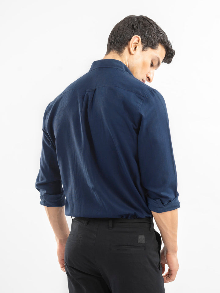 Brumano Ready To Wear Shirts Men 1 Piece Cotton Navy Blue 100% Linen Button Down Shirt 0-32-024-3333 - Summer Collection