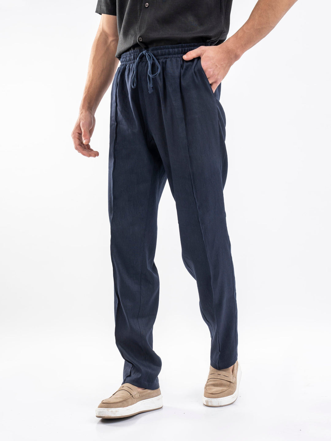 Brumano Mens Trouser RTW Solids Cotton Navy Blue Casual Collection