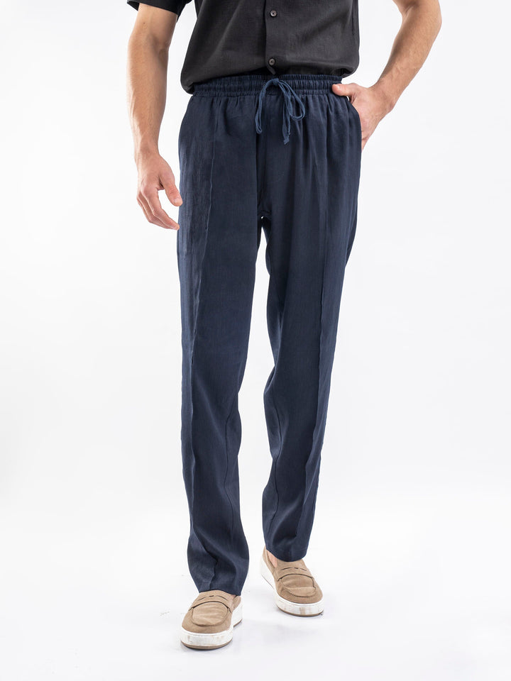 Brumano Solids Linen Trouser Navy Blue 100% Linen Pajama Trouser