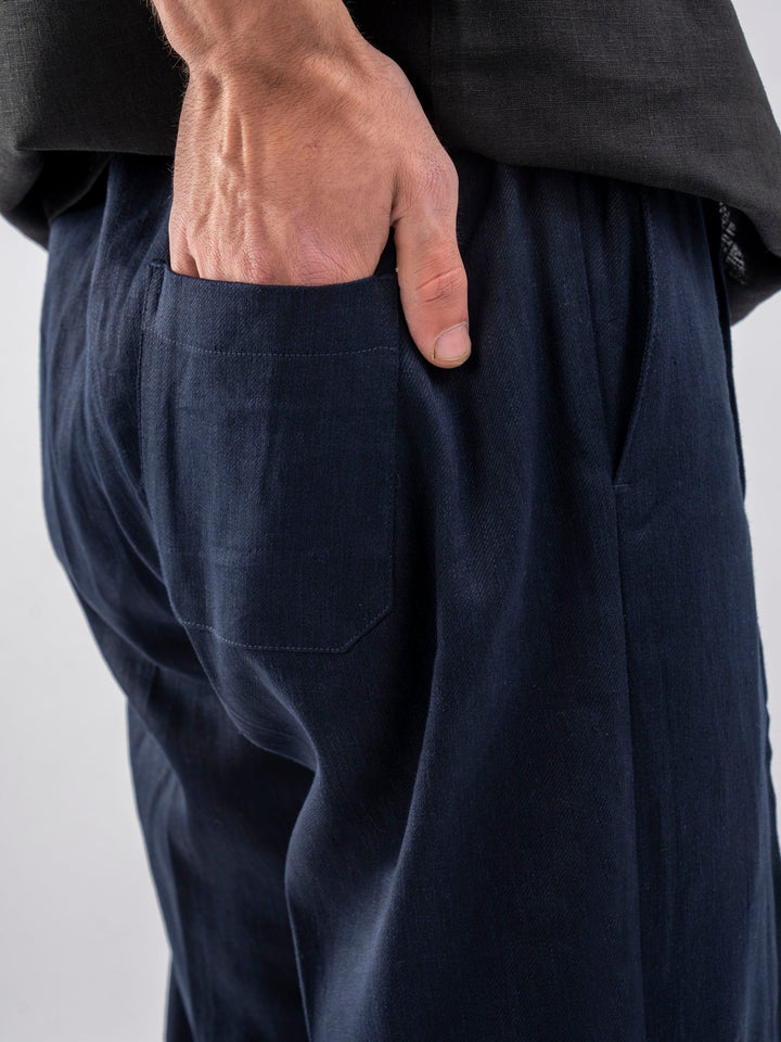 Brumano Solids Linen Trouser Navy Blue 100% Linen Pajama Trouser