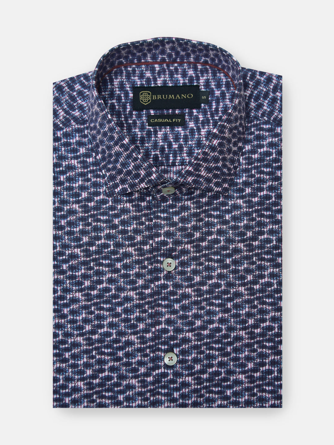 Brumano Ready To Wear Shirts Men 1 Piece Cotton Navy Blue Abstract Printed Shirt With Classic Collar 0-31-024-5095 - Summer Collection