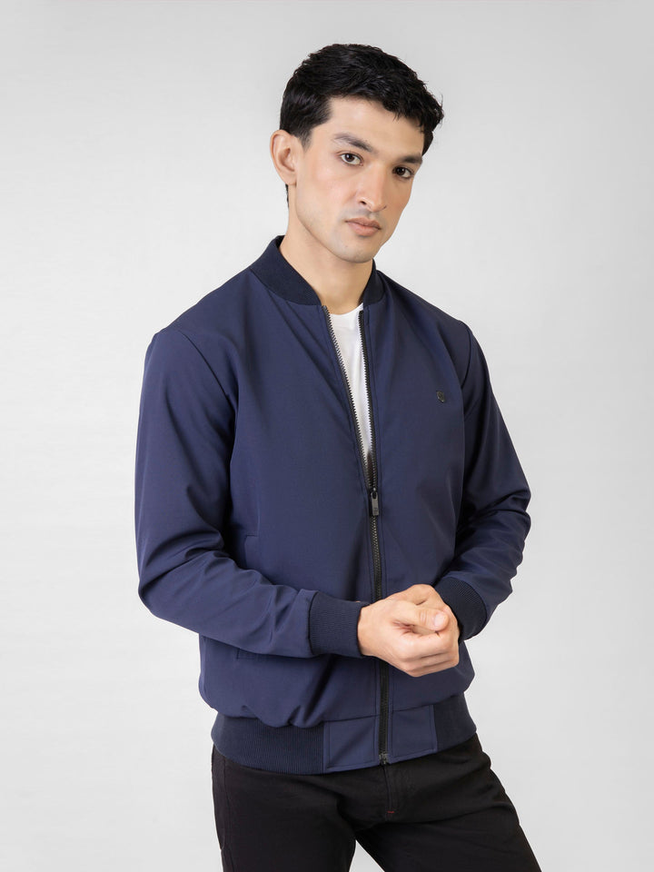 Brumano Pret Solids Polyester 1 Piece Navy Blue Bomber Jacket