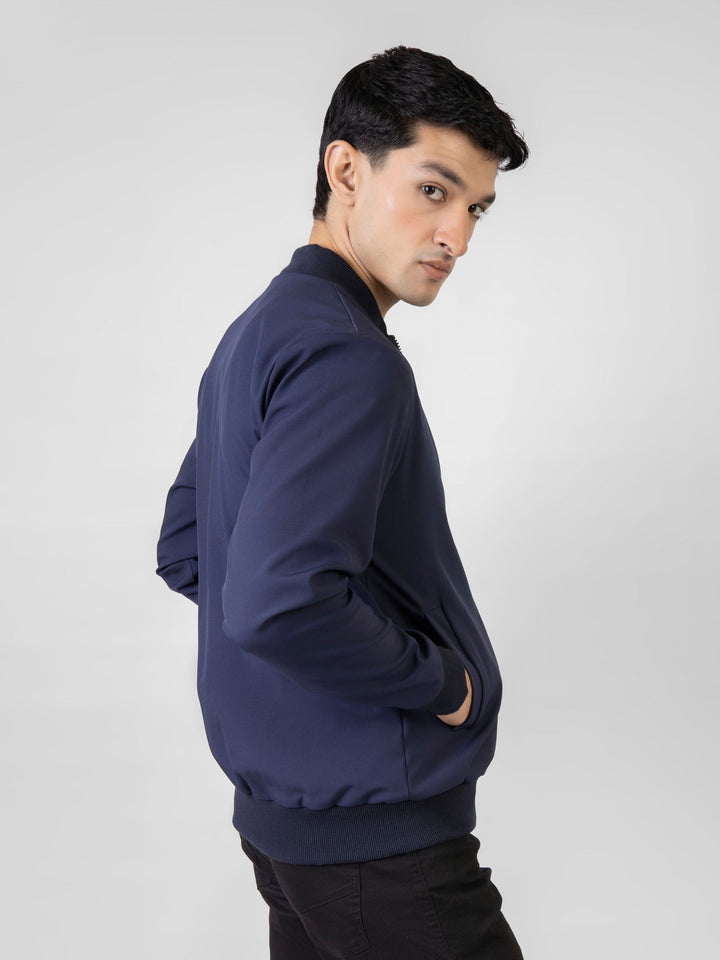 Brumano Pret Solids Polyester 1 Piece Navy Blue Bomber Jacket