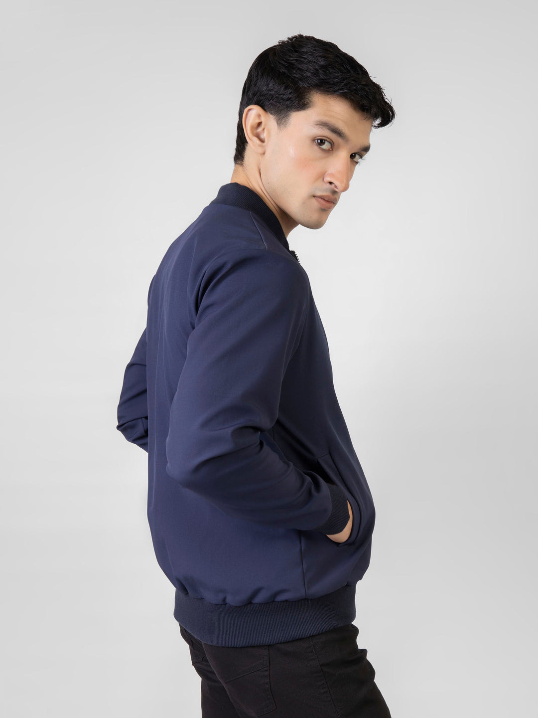 Brumano Pret Solids Polyester 1 Piece Navy Blue Bomber Jacket