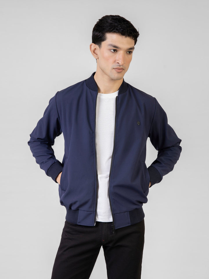 Brumano Pret Solids Polyester 1 Piece Navy Blue Bomber Jacket