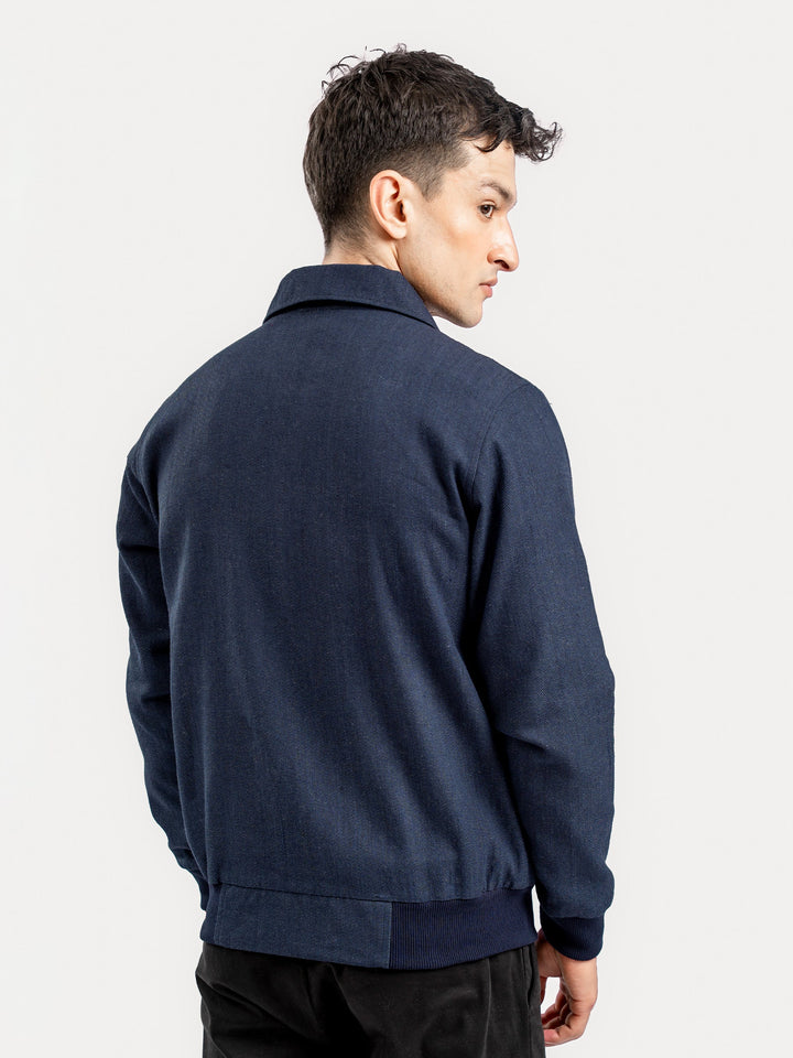 Brumano Ready To Wear Solids Cotton 1 Piece Men Navy Blue Casual Collar Jacket With Cargo Pocket 0-11-025-4288 - Winter Collection