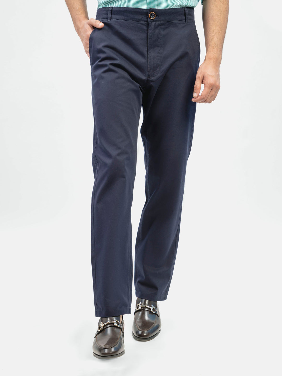 Brumano Mens Pants RTW Solids Cotton Navy Blue Fit Chinos Casual Collection