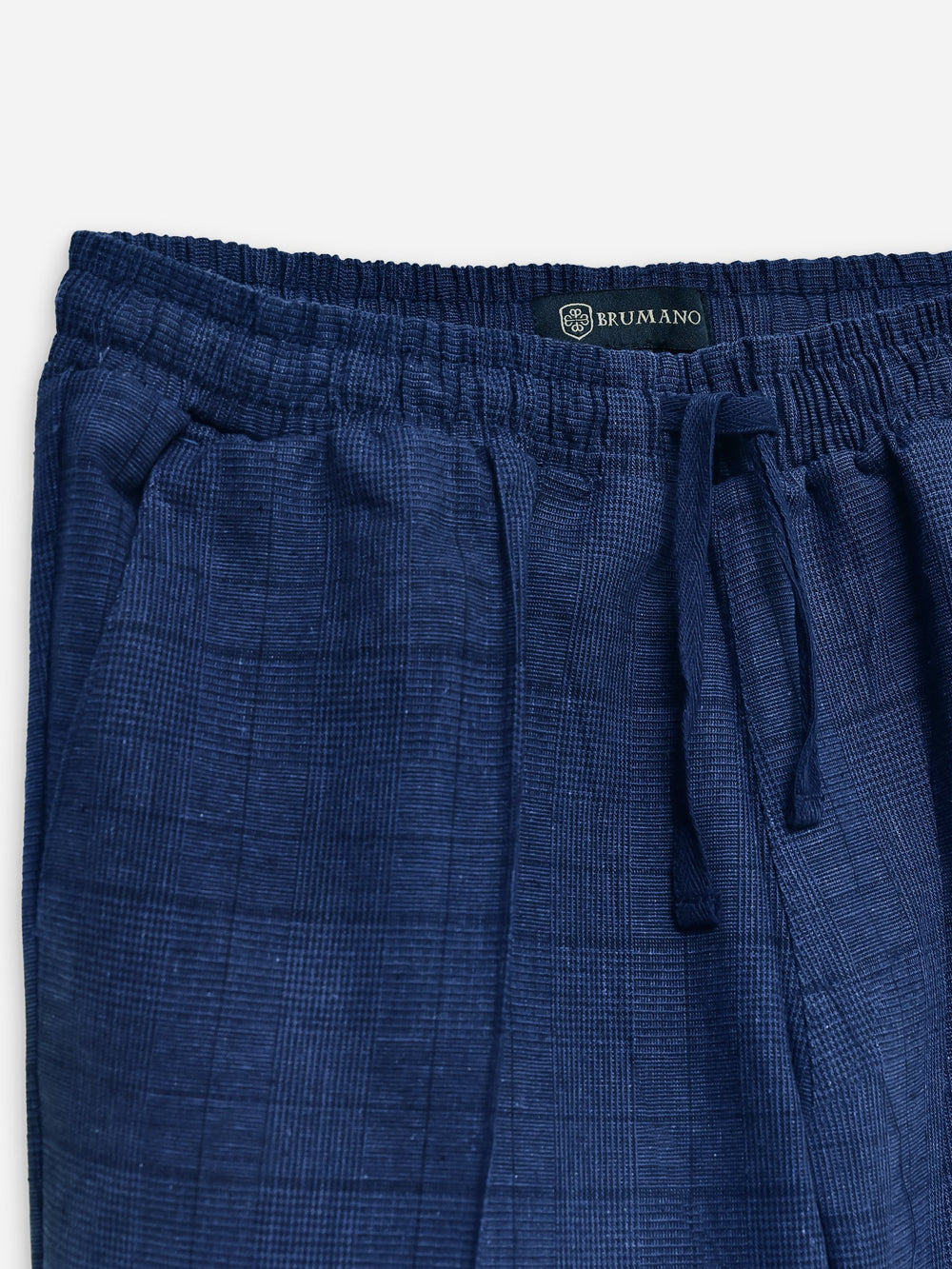 Brumano Textured Linen Trouser Navy Blue Checkered 100% Linen Pajama Trouser - Women