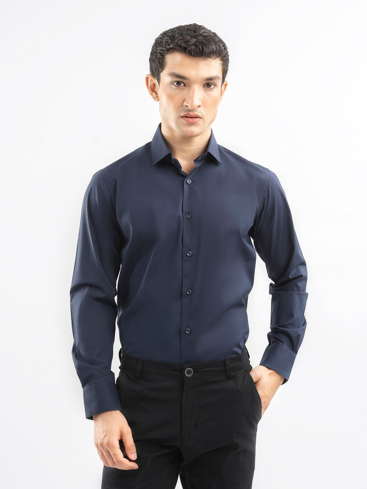 Brumano Ready To Wear Shirts Men 1 Piece Cotton Navy Blue Classic Satin Shirt 0-31-025-4364 - Summer Collection