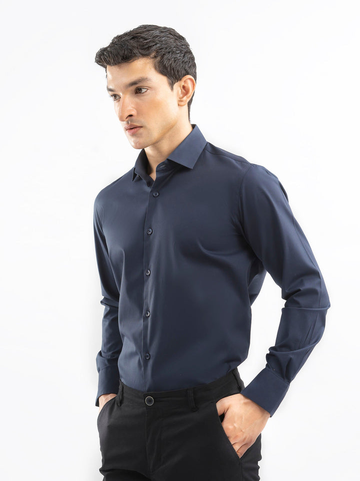 Brumano Ready To Wear Shirts Men 1 Piece Cotton Navy Blue Classic Satin Shirt 0-31-025-4364 - Summer Collection