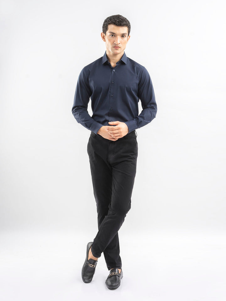 Brumano Ready To Wear Shirts Men 1 Piece Cotton Navy Blue Classic Satin Shirt 0-31-025-4364 - Summer Collection