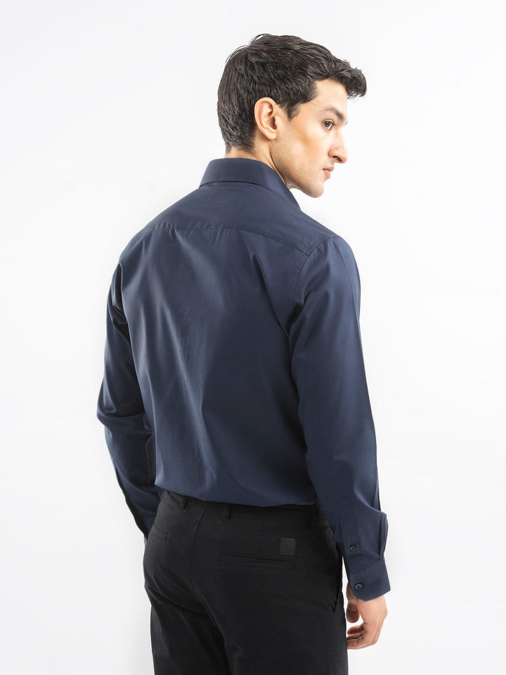 Brumano Ready To Wear Shirts Men 1 Piece Cotton Navy Blue Classic Satin Shirt 0-31-025-4364 - Summer Collection