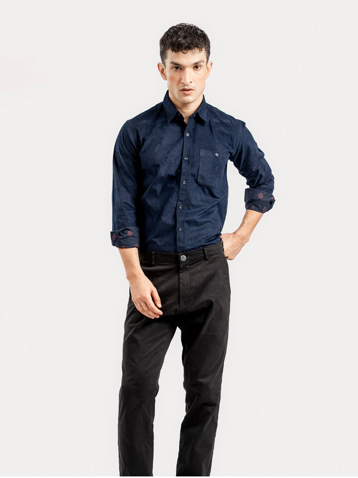 Brumano Ready To Wear Shirts Men 1 Piece Cotton Navy Blue Corduroy Shirt 0-31-025-4524 - Summer Collection