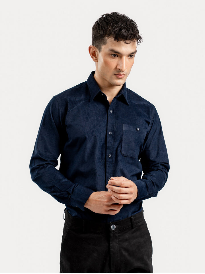 Brumano Ready To Wear Shirts Men 1 Piece Cotton Navy Blue Corduroy Shirt 0-31-025-4524 - Summer Collection
