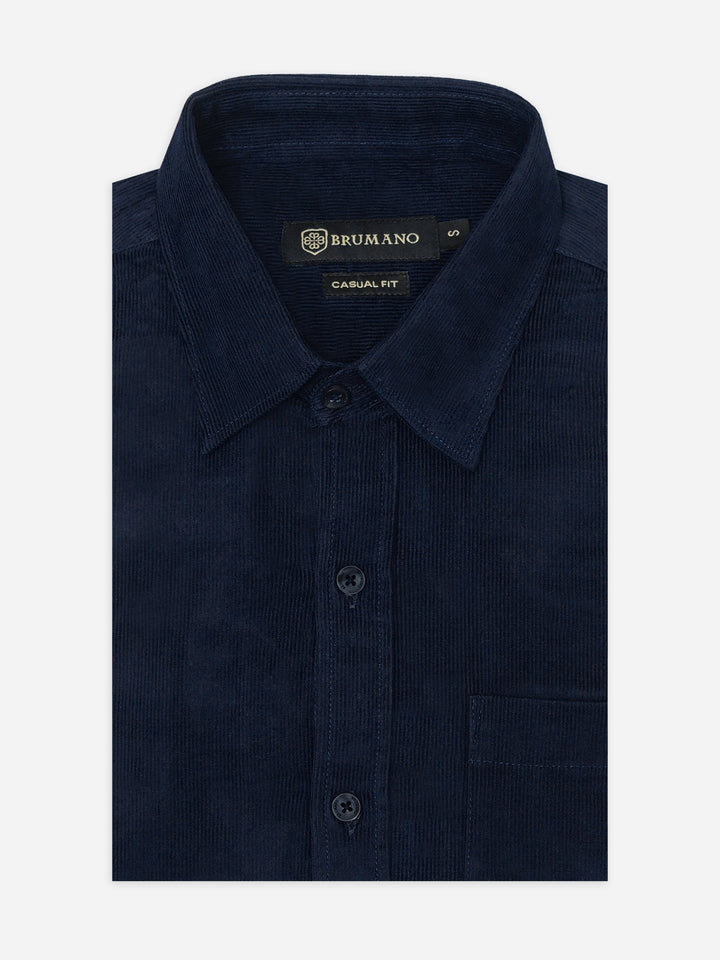 Brumano Ready To Wear Shirts Men 1 Piece Cotton Navy Blue Corduroy Shirt 0-31-025-4524 - Summer Collection