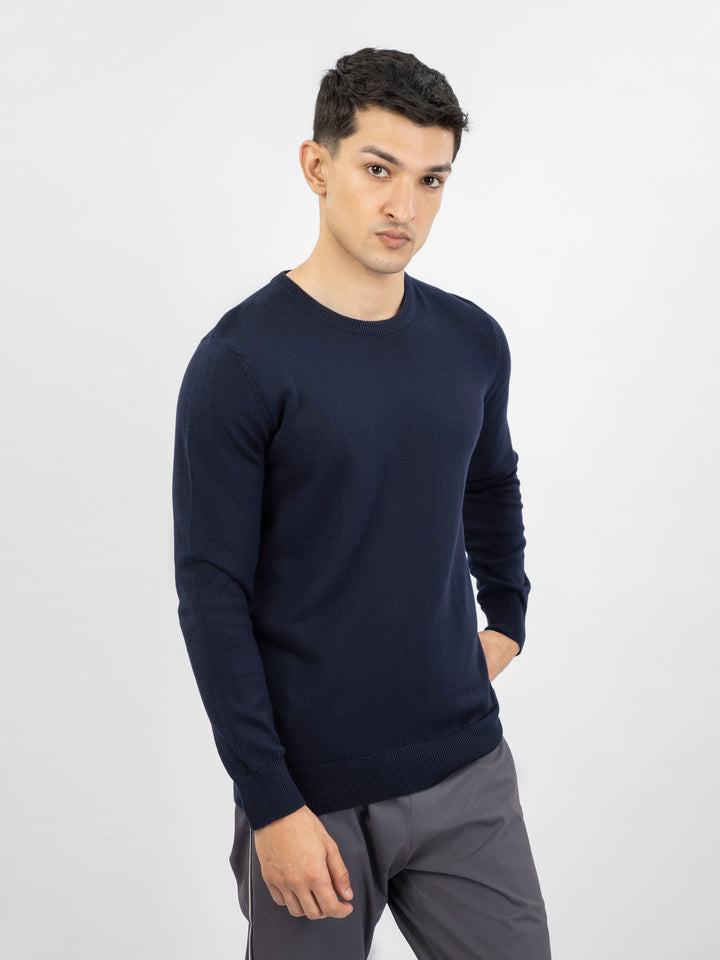 Brumano Ready to Wear Men Cotton Navy Blue Crew Neck Sweater 0-21-024-4208-D-06 - Winter Collection