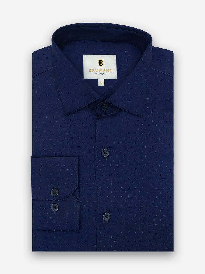 Brumano Ready To Wear Shirts Men 1 Piece Cotton Navy Blue Dobby Structured Shirt Luxe 0-32-025-4503 - Summer Collection